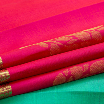 Pink And Green Kanchipuram Silk Saree For Festive Wear PV NYC 1874