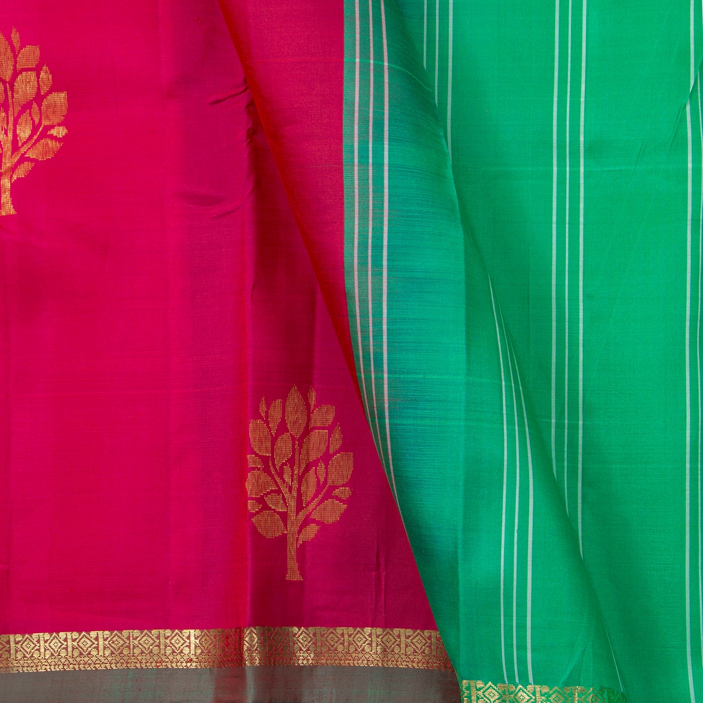 Pink And Green Kanchipuram Silk Saree For Festive Wear PV NYC 1874