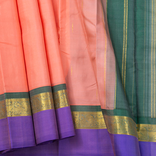 Pastel Peach And Lilac Kanchipuram Silk Saree For Festive Wear PV NYC 1857
