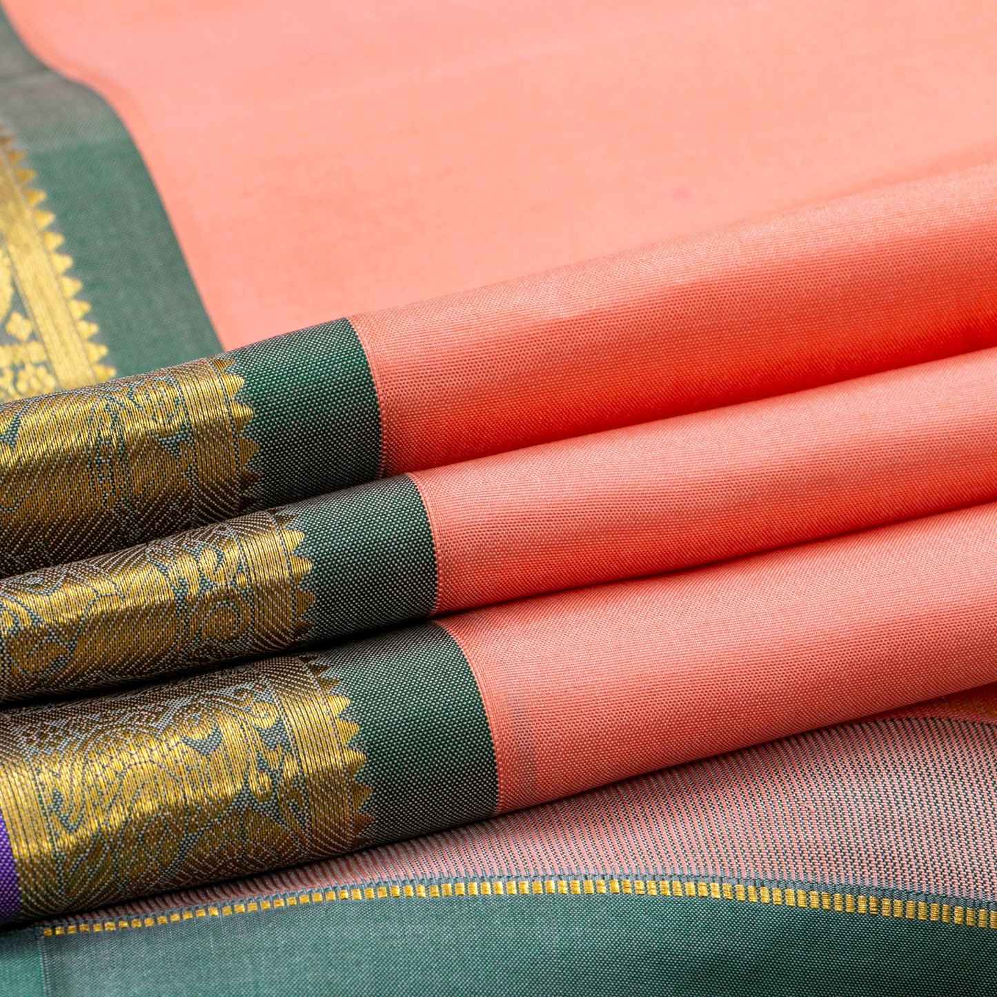 Pastel Peach And Lilac Kanchipuram Silk Saree For Festive Wear PV NYC 1857