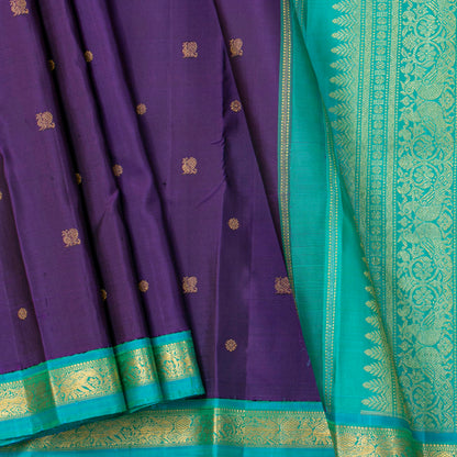 Purple And Turquoise Green Kanchipuram Silk Saree For Festive Wear PV NYC 1889