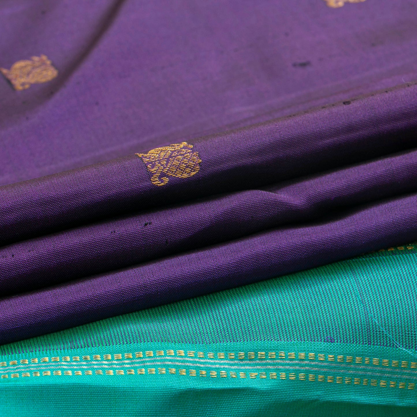 Purple And Turquoise Green Kanchipuram Silk Saree For Festive Wear PV NYC 1889