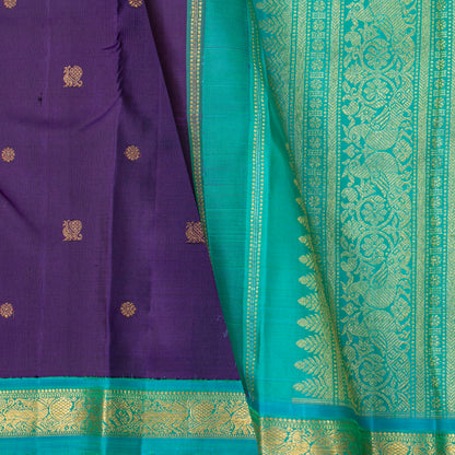 Purple And Turquoise Green Kanchipuram Silk Saree For Festive Wear PV NYC 1889