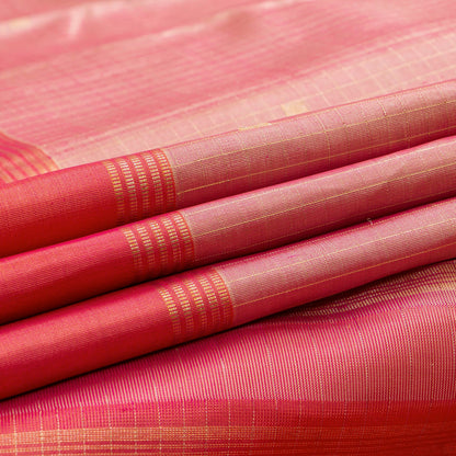 Pastel Pink And Peach Kanchipuram Silk Saree With Zari Checks For Festive Wear PV NYC 1835