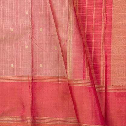 Pastel Pink And Peach Kanchipuram Silk Saree With Zari Checks For Festive Wear PV NYC 1835