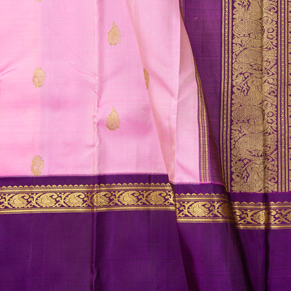 Lotus Pink And Violet Kanchipuram Silk Saree With Korvai Contrast Borders For Festive Wear PV NYC 1824