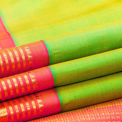 Green And Peach Kanchipuram Silk Saree For Festive Wear PV NYC 1936 - Silk Sari - Panjavarnam PV NYC 1936