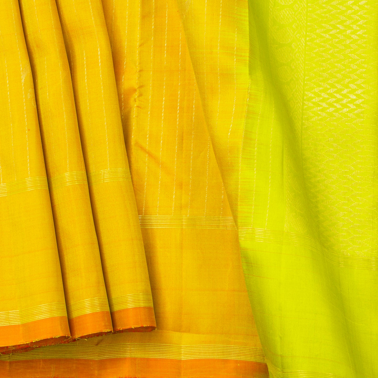 Yellow And Green Kanchipuram Silk Saree For Festive Wear PV NYC 1870