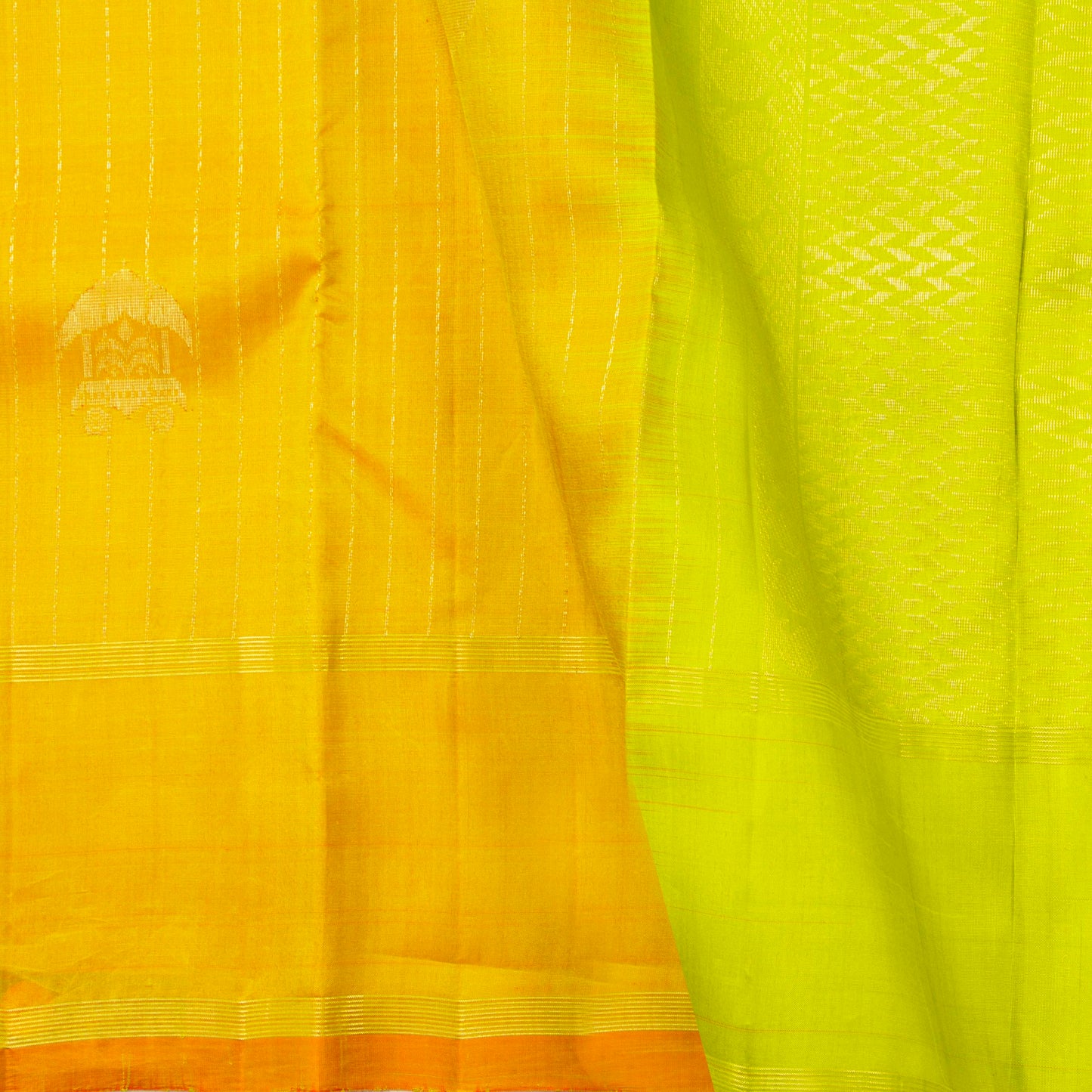 Yellow And Green Kanchipuram Silk Saree For Festive Wear PV NYC 1870