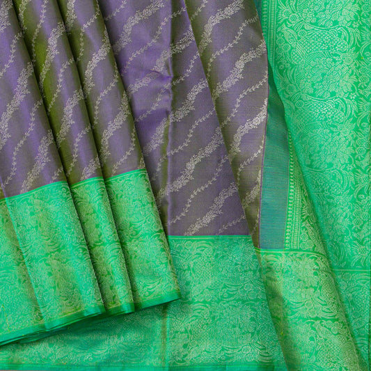 Mauve And Turquoise Kanchipuram Silk Saree With Silver Zari For Party Wear PV NYC 1752