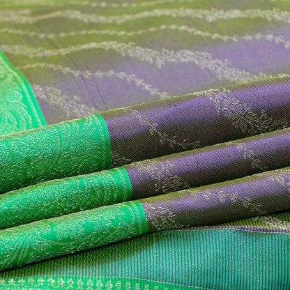 Mauve And Turquoise Kanchipuram Silk Saree With Silver Zari For Party Wear PV NYC 1752