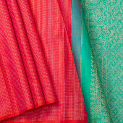 Pink And Turquoise Green Borderless Kanchipuram Silk Saree For Wedding Wear PV NYC 1823