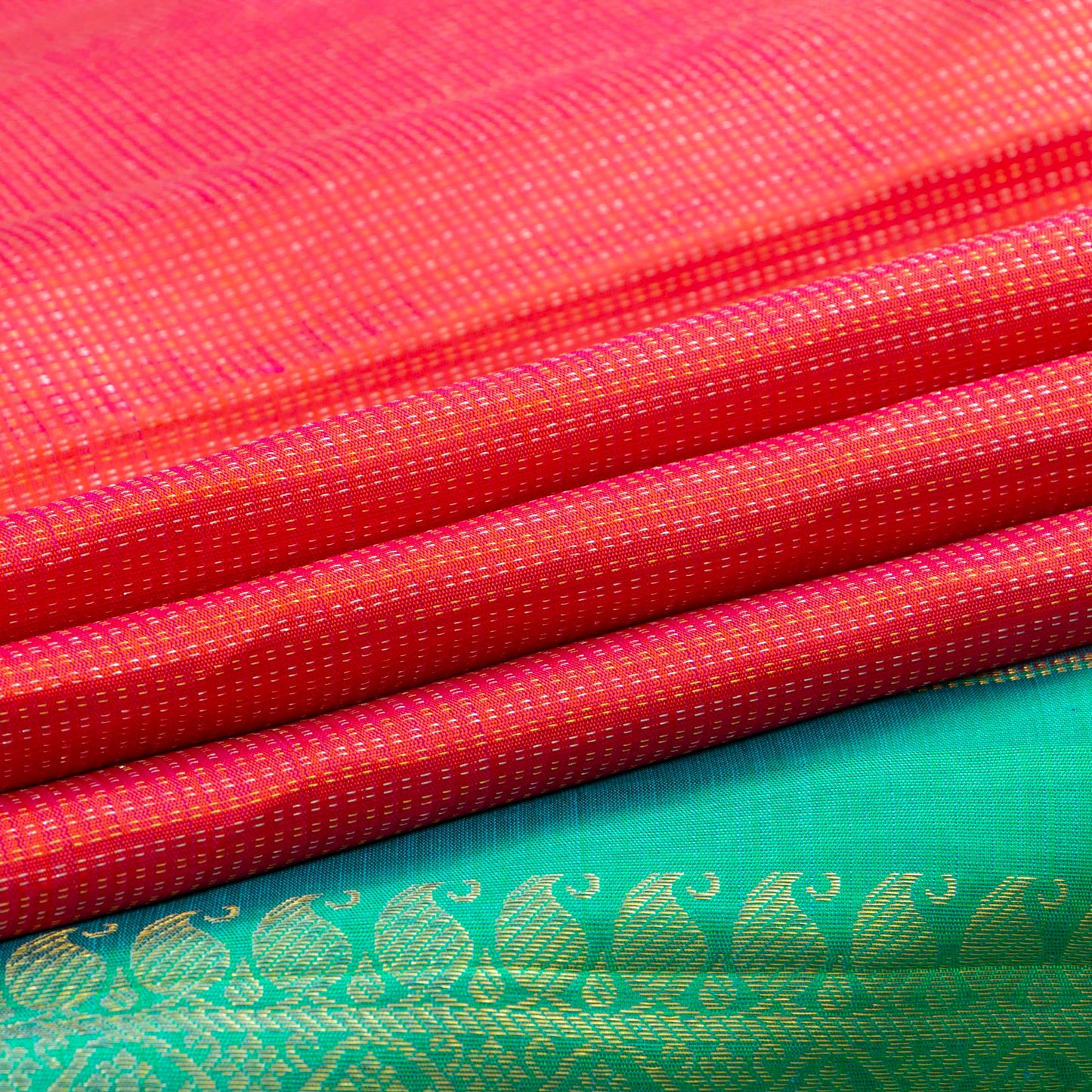 Pink And Turquoise Green Borderless Kanchipuram Silk Saree For Wedding Wear PV NYC 1823
