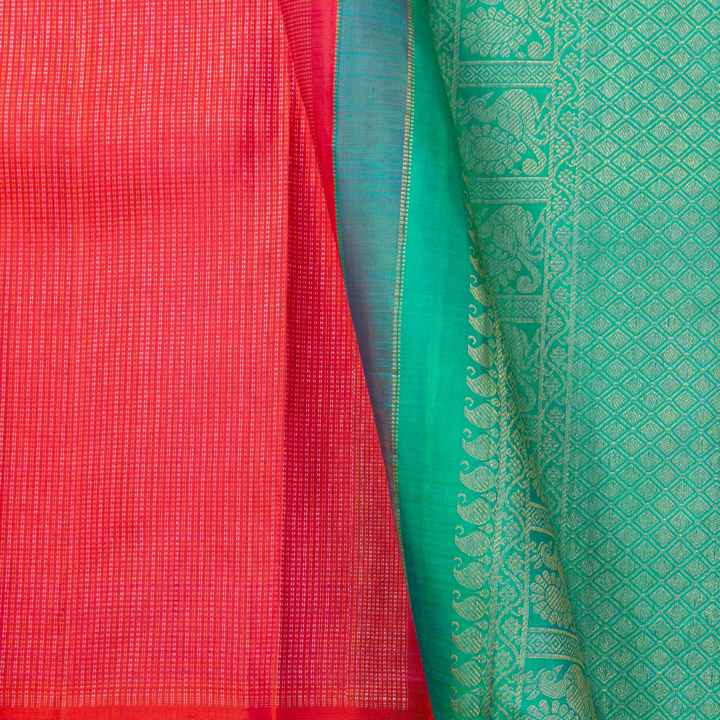 Pink And Turquoise Green Borderless Kanchipuram Silk Saree For Wedding Wear PV NYC 1823