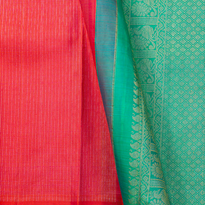 Pink And Turquoise Green Borderless Kanchipuram Silk Saree For Wedding Wear PV NYC 1823