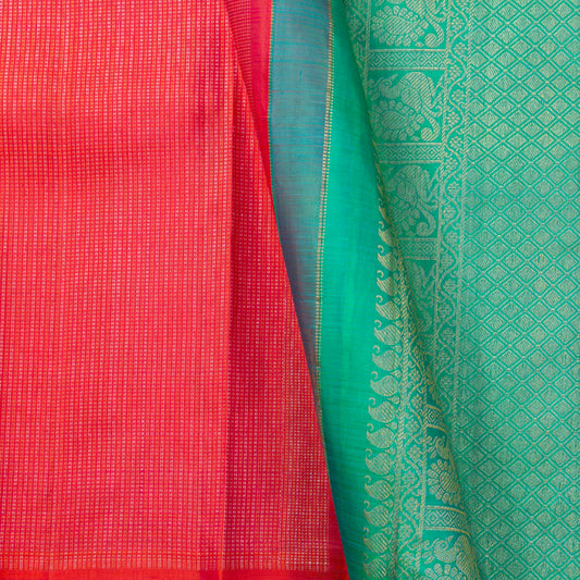 Pink And Turquoise Green Borderless Kanchipuram Silk Saree For Wedding Wear PV NYC 1823