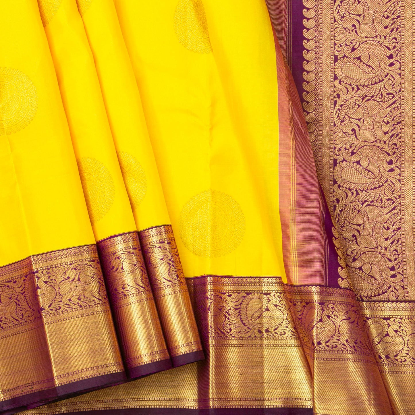 Yellow And Purple Kanchipuram Silk Saree For Wedding Wear PV NYC 1756 - Silk Sari - Panjavarnam PV NYC 1756