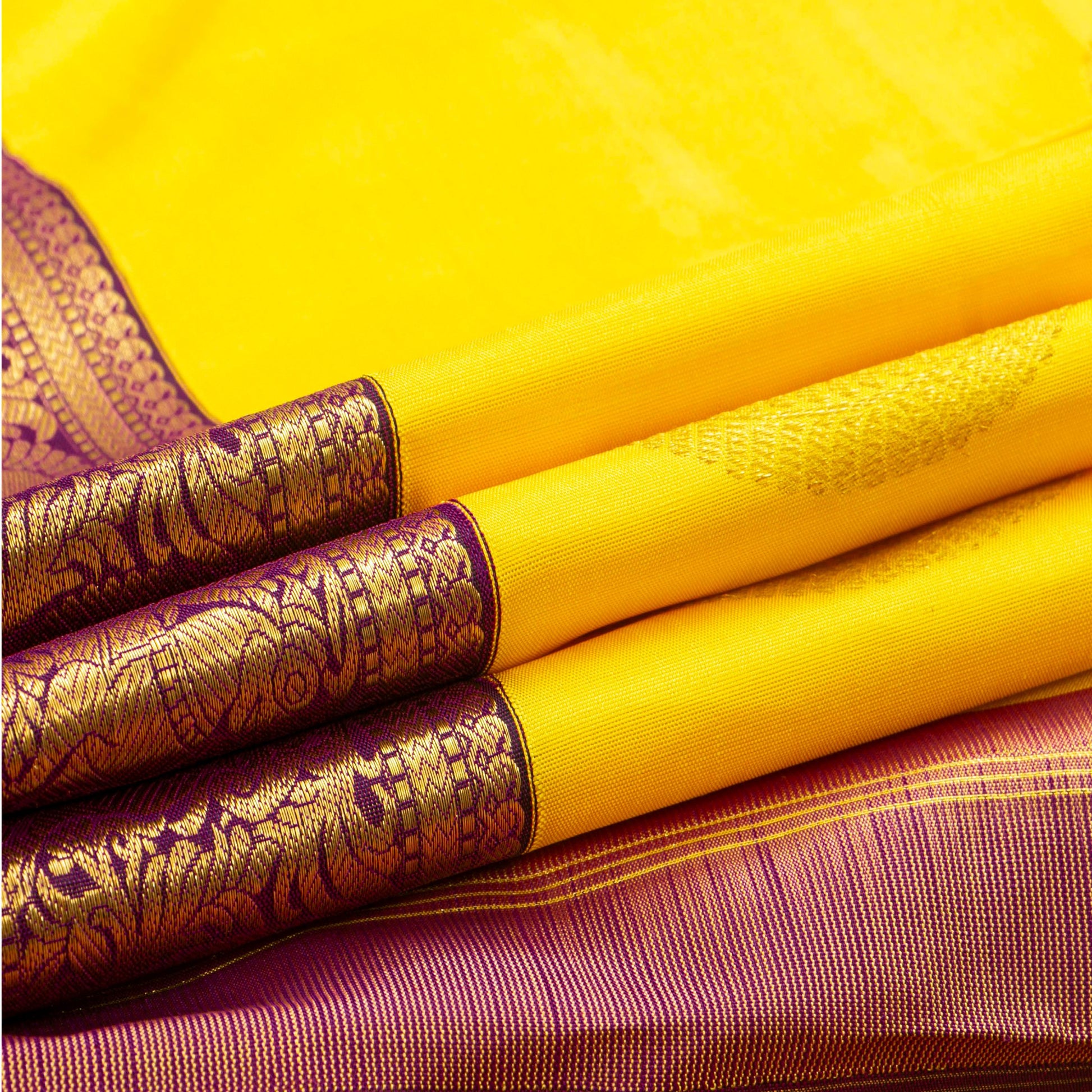 Yellow And Purple Kanchipuram Silk Saree For Wedding Wear PV NYC 1756 - Silk Sari - Panjavarnam PV NYC 1756