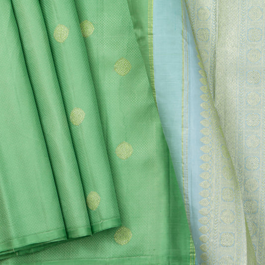 Pastel Green And Blue Kanchipuram Silk Saree With Arai Maadam Zari For Wedding Wear PV NYC 1809