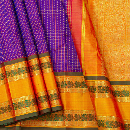 Purple And Orange Kanchipuram Silk Saree With Aiyiram Butta For Wedding Wear PV NYC 1782 - Silk Sari - Panjavarnam PV NYC 1782
