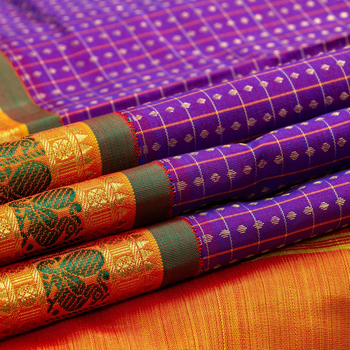 Purple And Orange Kanchipuram Silk Saree With Aiyiram Butta For Wedding Wear PV NYC 1782 - Silk Sari - Panjavarnam PV NYC 1782