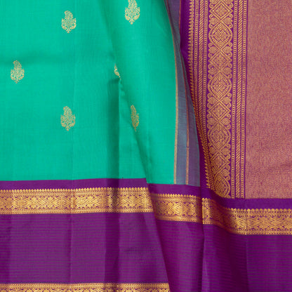 Sea Green And Purple Kanchipuram Silk Saree With Rettai Pettu Border For Festive Wear PV NYC 1847