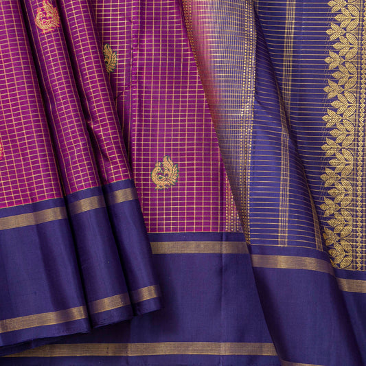 Magenta And Navy Blue Kanchipuram Silk Saree For Festive Wear PV NYC 1787