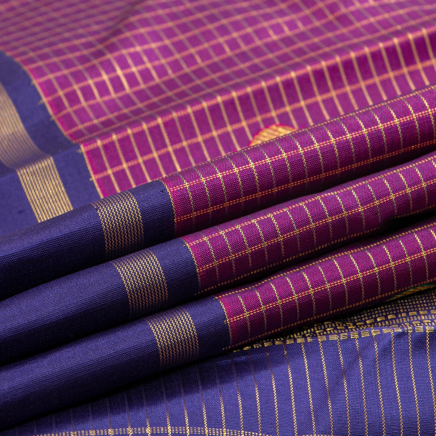 Magenta And Navy Blue Kanchipuram Silk Saree For Festive Wear PV NYC 1787