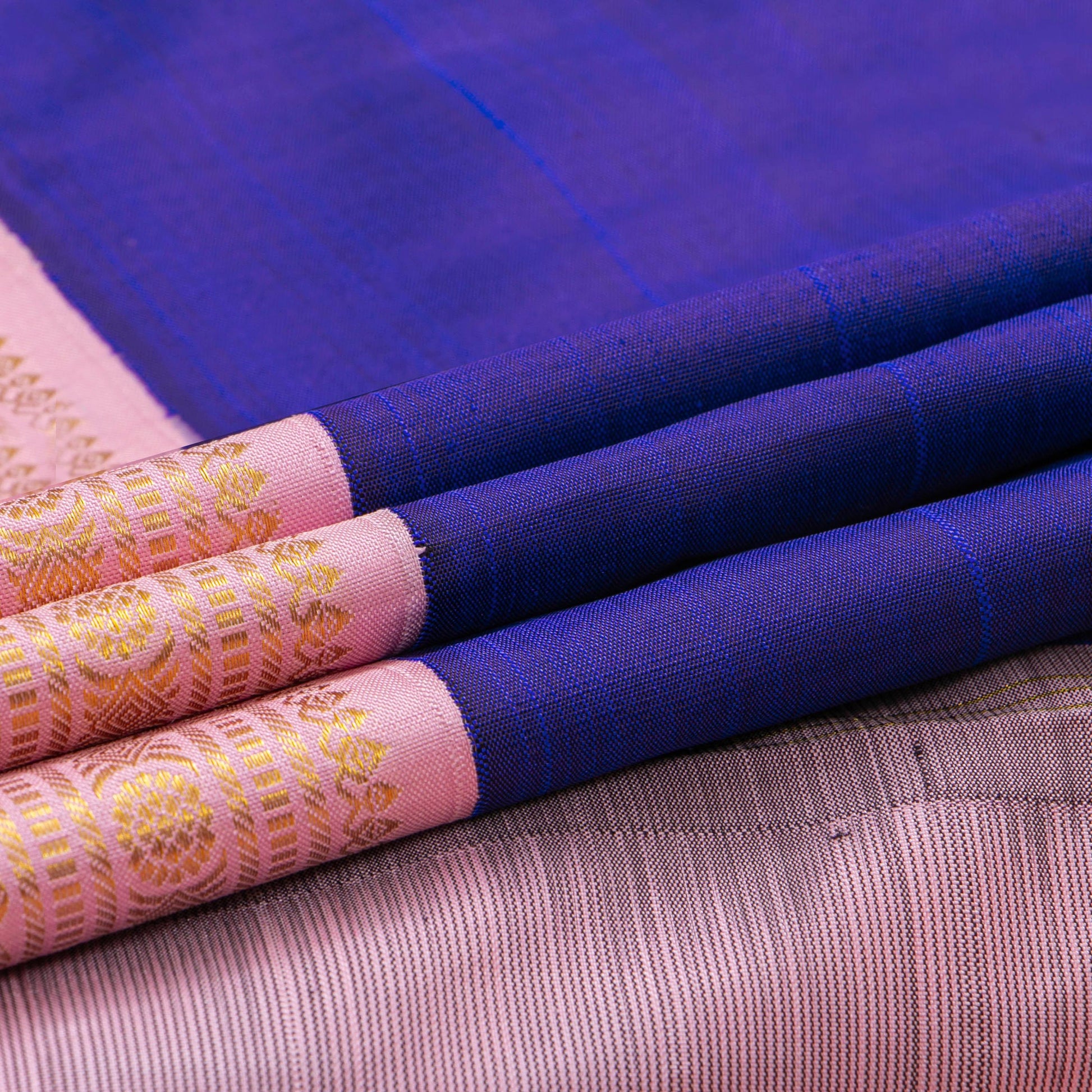 Blue And Pastel Pink Kanchipuram Silk Saree For Festive Wear PV NYC 1755 - Silk Sari - Panjavarnam PV NYC 1755