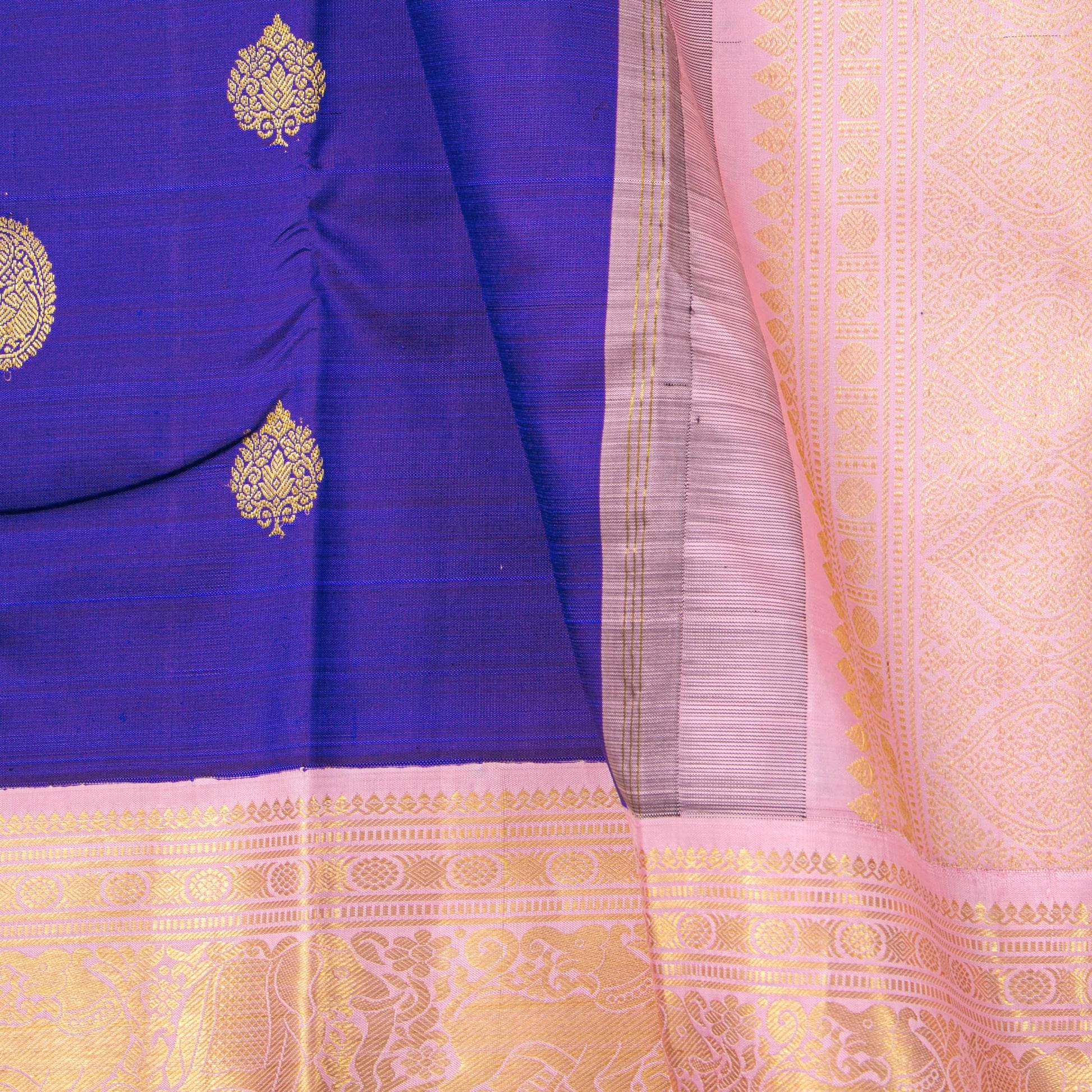 Blue And Pastel Pink Kanchipuram Silk Saree For Festive Wear PV NYC 1755 - Silk Sari - Panjavarnam PV NYC 1755