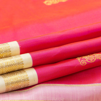 Pink And Off White Kanchipuram Silk Saree For Festive Wear PV NYC 1903 - Silk Sari - Panjavarnam PV NYC 1903