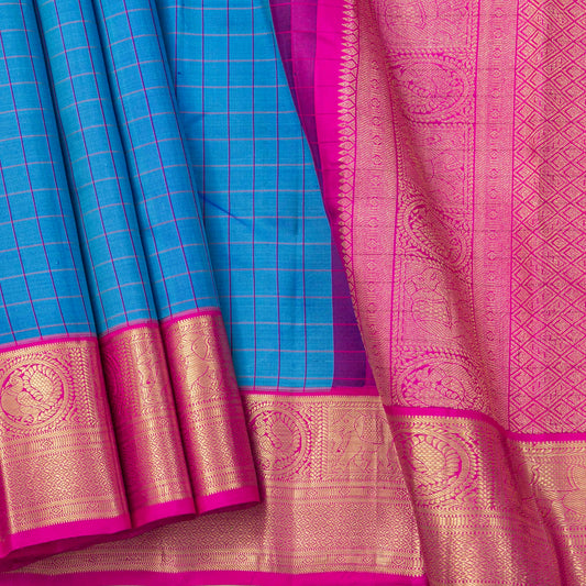 Blue And Pink Kanchipuram Silk Saree For Festive Wear PV NYC 1790 - Silk Sari - Panjavarnam PV NYC 1790