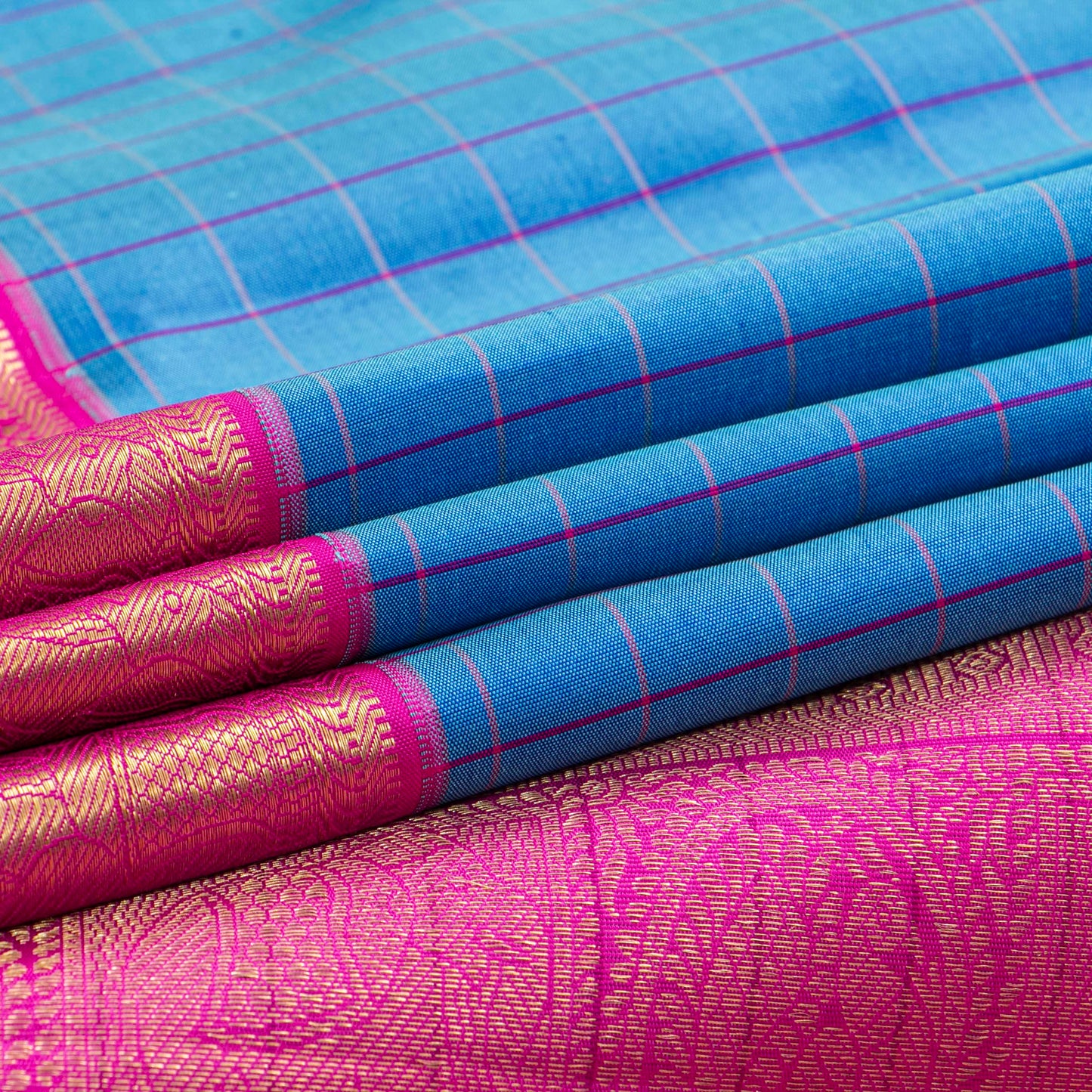 Blue And Pink Kanchipuram Silk Saree For Festive Wear PV NYC 1790 - Silk Sari - Panjavarnam PV NYC 1790