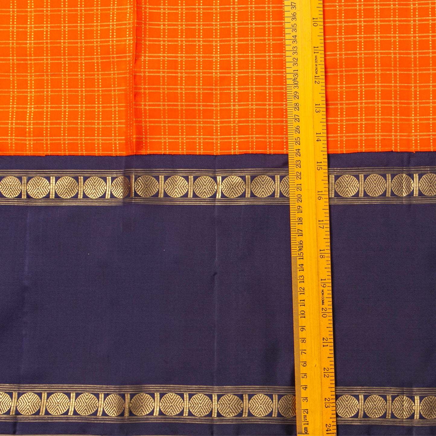 Orange And Navy Blue Kanchipuram Silk Saree For Festive Wear PV NYC 1789 - Silk Sari - Panjavarnam PV NYC 1789