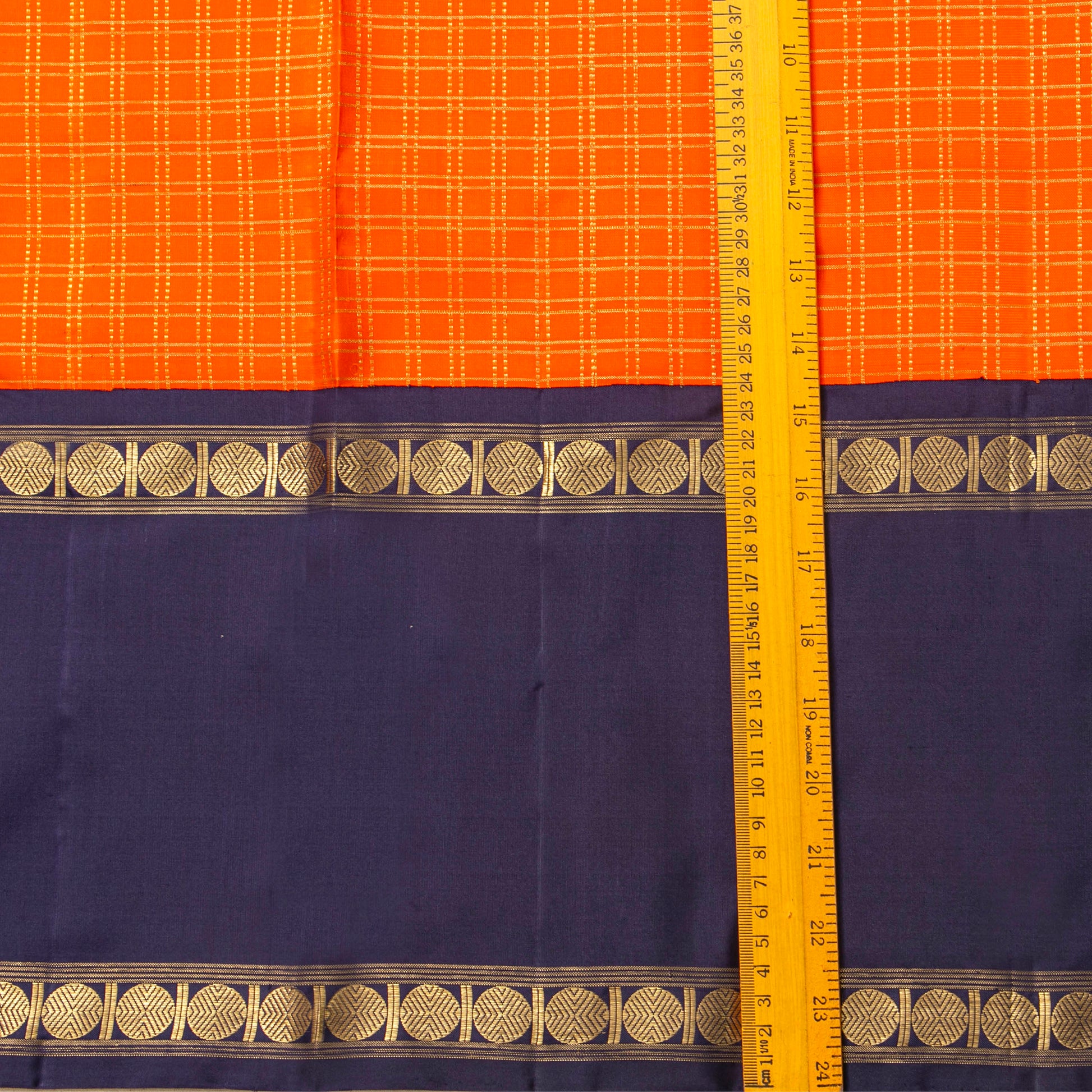 Orange And Navy Blue Kanchipuram Silk Saree For Festive Wear PV NYC 1789 - Silk Sari - Panjavarnam PV NYC 1789