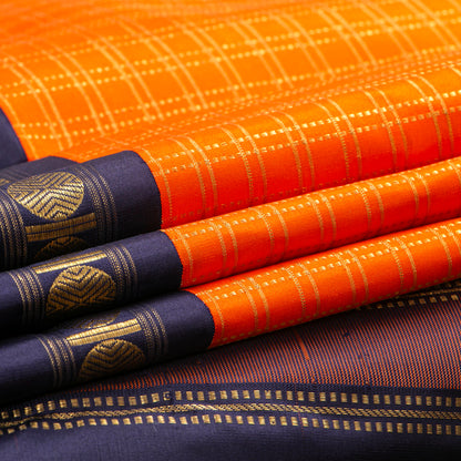 Orange And Navy Blue Kanchipuram Silk Saree For Festive Wear PV NYC 1789 - Silk Sari - Panjavarnam PV NYC 1789