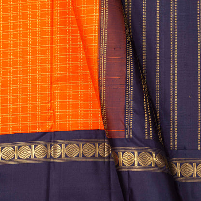 Orange And Navy Blue Kanchipuram Silk Saree For Festive Wear PV NYC 1789 - Silk Sari - Panjavarnam PV NYC 1789