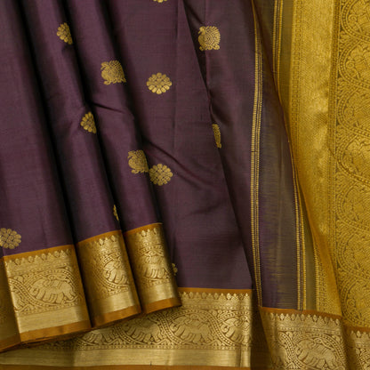 Brown And Mustard Kanchipuram Silk Saree For Festive Wear PV NYC 1744 - Silk Sari - Panjavarnam PV NYC 1744
