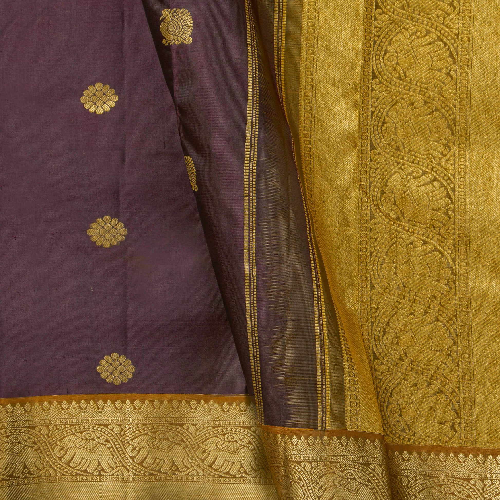 Brown And Mustard Kanchipuram Silk Saree For Festive Wear PV NYC 1744 - Silk Sari - Panjavarnam PV NYC 1744