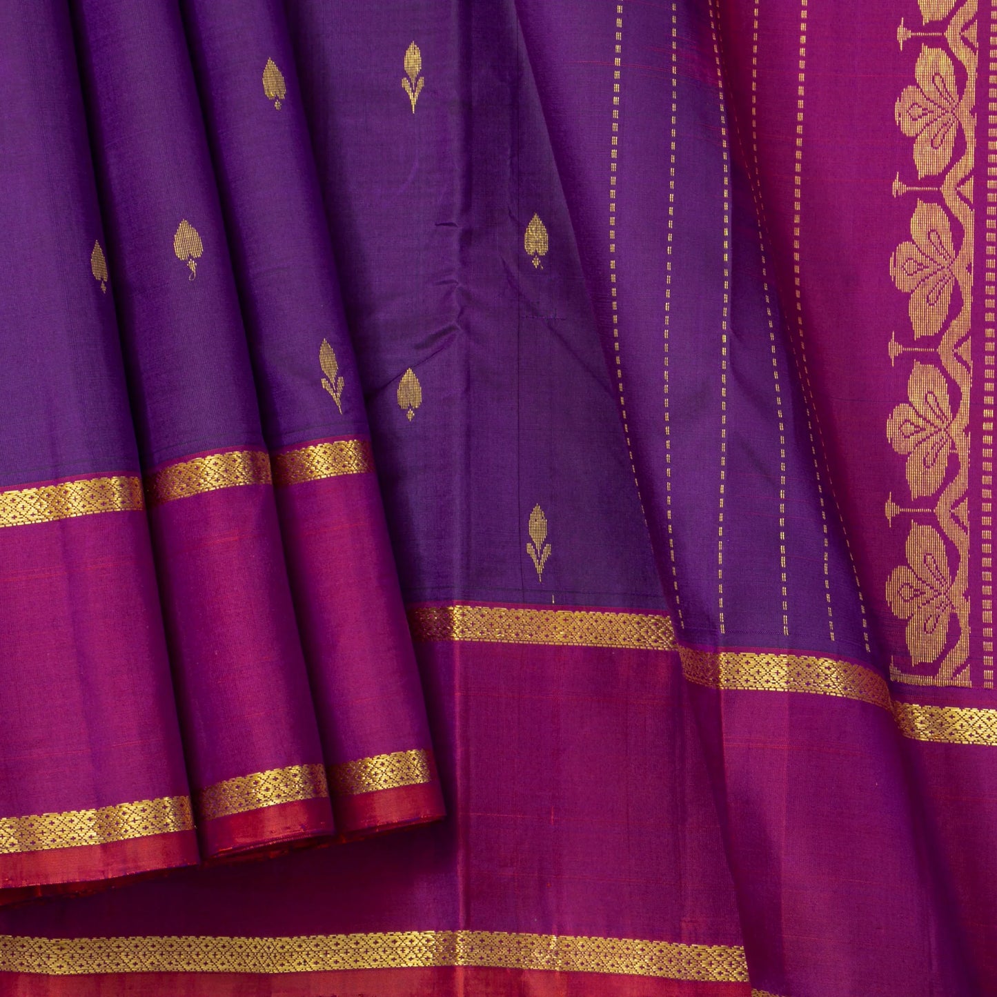 Purple And Magenta Kanchipuram Silk Saree For Festive Wear PV NYC 1872 - Silk Sari - Panjavarnam PV NYC 1872