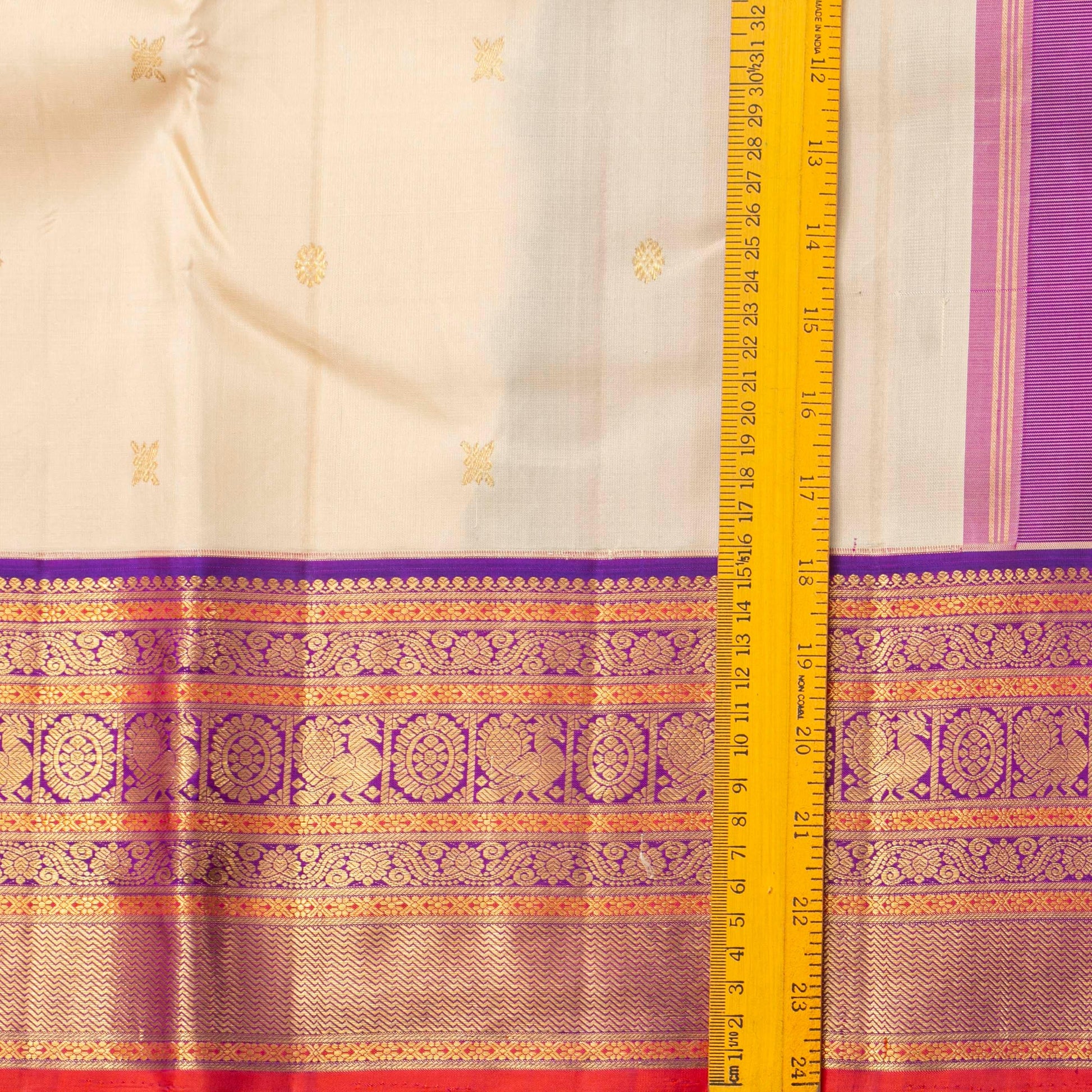 Off White And Purple Kanchipuram Silk Saree For Festive Wear PV NYC 1746 - Silk Sari - Panjavarnam PV NYC 1746