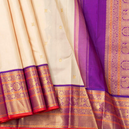 Off White And Purple Kanchipuram Silk Saree For Festive Wear PV NYC 1746 - Silk Sari - Panjavarnam PV NYC 1746