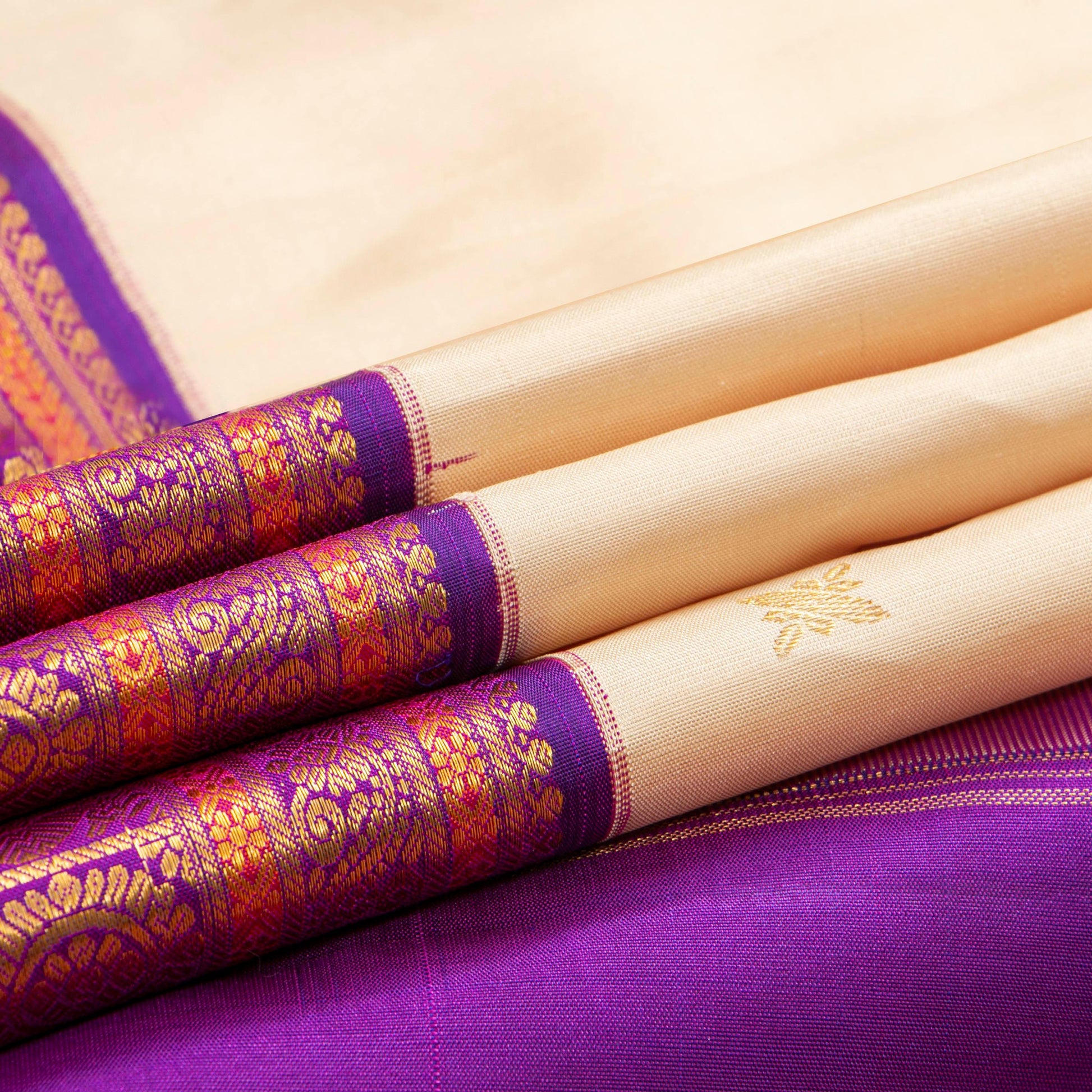 Off White And Purple Kanchipuram Silk Saree For Festive Wear PV NYC 1746 - Silk Sari - Panjavarnam PV NYC 1746