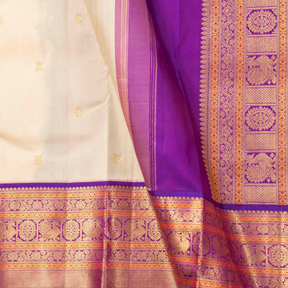 Off White And Purple Kanchipuram Silk Saree For Festive Wear PV NYC 1746 - Silk Sari - Panjavarnam PV NYC 1746