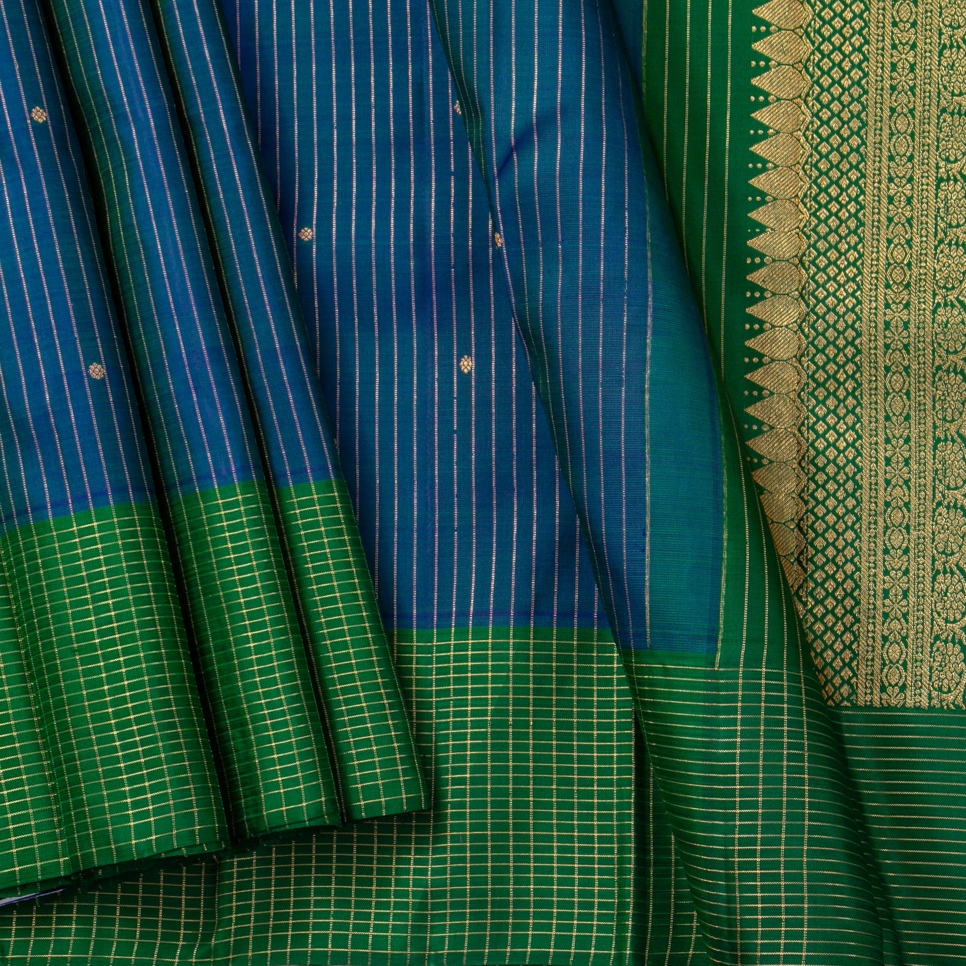 Mayilkazhuthu Blue With Green Kanchipuram Silk Saree For Festive Wear PV NYC 1804 - Silk Sari - Panjavarnam PV NYC 1804