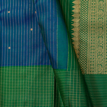 Mayilkazhuthu Blue With Green Kanchipuram Silk Saree For Festive Wear PV NYC 1804 - Silk Sari - Panjavarnam PV NYC 1804