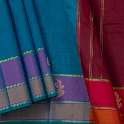 Blue And Maroon Kanchipuram Silk Saree For Festive Wear PV NYC 1820 - Silk Sari - Panjavarnam PV NYC 1820