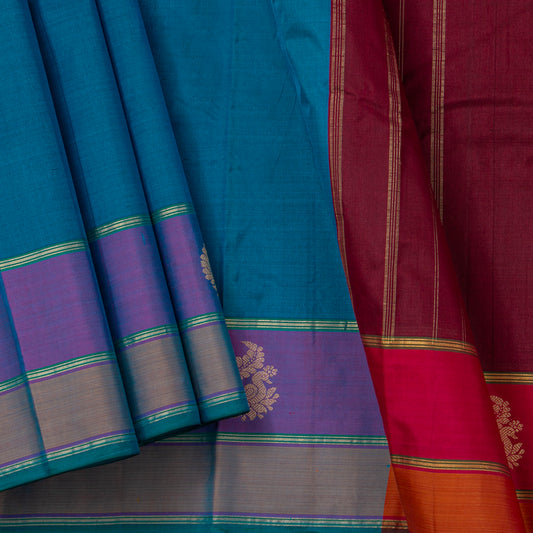 Blue And Maroon Kanchipuram Silk Saree For Festive Wear PV NYC 1820 - Silk Sari - Panjavarnam PV NYC 1820