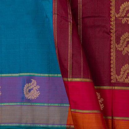 Blue And Maroon Kanchipuram Silk Saree For Festive Wear PV NYC 1820 - Silk Sari - Panjavarnam PV NYC 1820