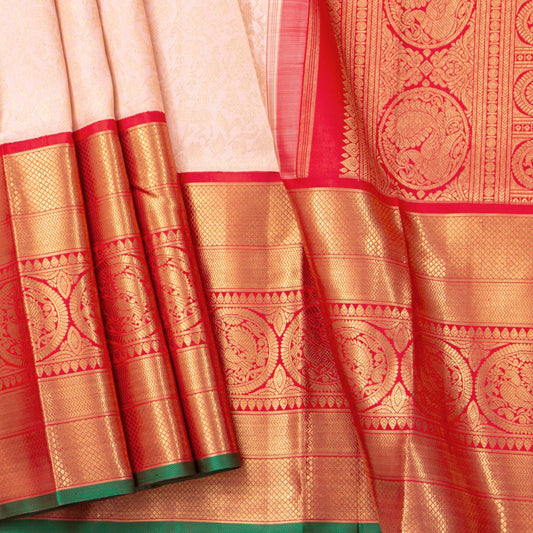 Salmon Pink And Red Kanchipuram Silk Saree For Wedding Wear PV NYC 1769 - Silk Sari - Panjavarnam PV NYC 1769